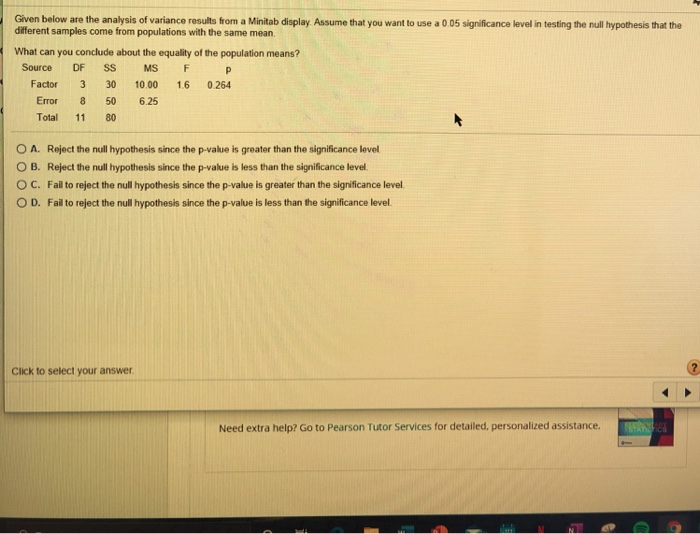 Solved Given below are the analysis of variance results from | Chegg.com