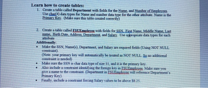 Solved Learn how to create tables: 1. Create a table called | Chegg.com