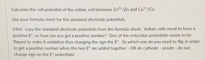 Solved Calculate the cell potential of the voltaic cell | Chegg.com