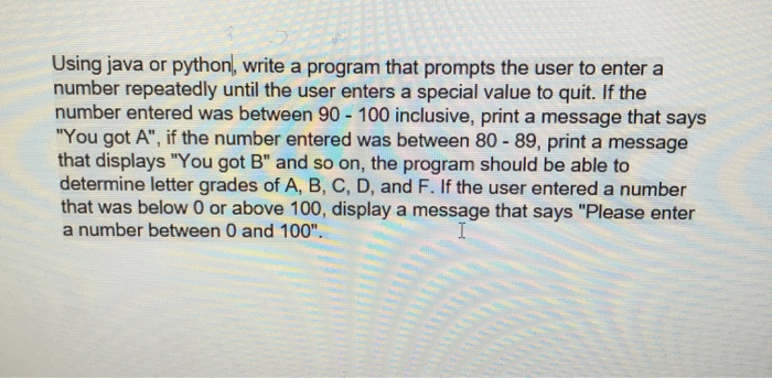 Solved Using java or python, write a program that prompts | Chegg.com