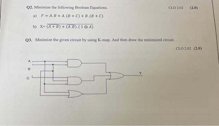 Solved Q2 Minimize The Following Boolean Equations Clo2 02