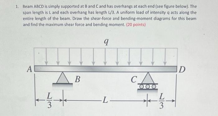 Solved 1. Beam ABCD Is Simply Supported At B And C And Has | Chegg.com