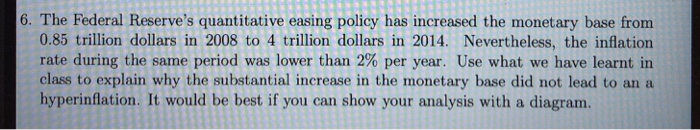 Solved 6. The Federal Reserve's Quantitative Easing Policy | Chegg.com