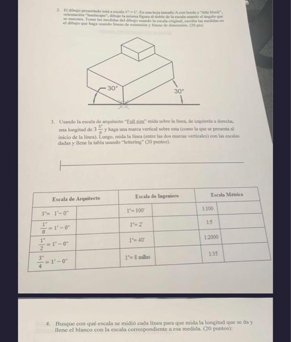 3. Usando la escala de arquitecto Eull size mida sobre la linea, de inquierda a derecha, una longitud de \( 3 \frac{5}{8} \