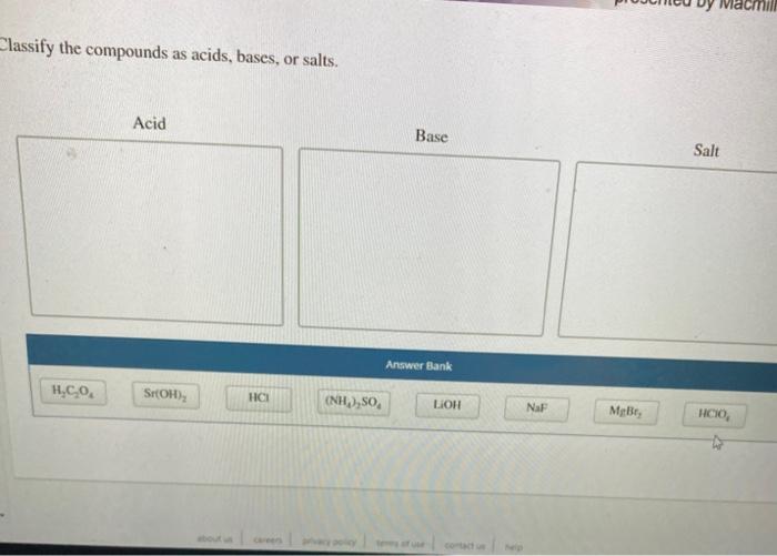 Solved Classify The Compounds As Acids Bases Or Salts 2089