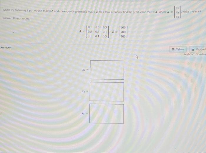 Solved Given the following input-output matrix and | Chegg.com