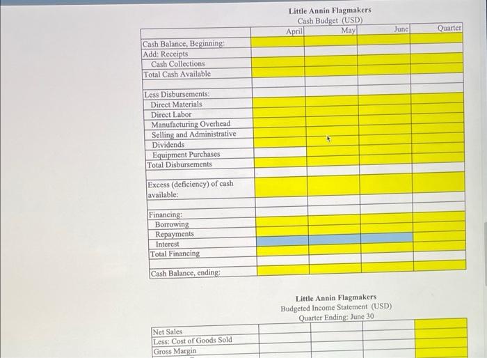 Solved Input Data (USD) Budgeted sales April (units)) May