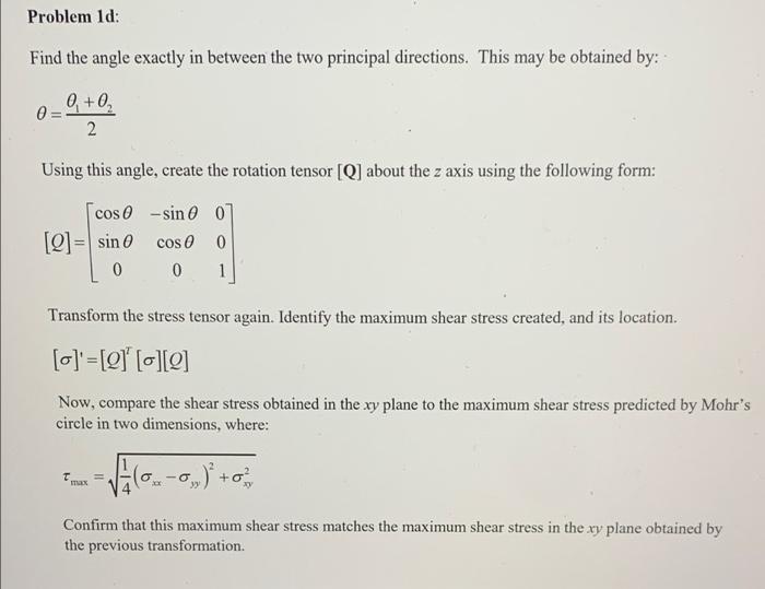 Solved Problem 1d: Find the angle exactly in between the two | Chegg.com