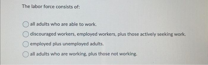 Solved The Labor Force Consists Of: All Adults Who Are Able | Chegg.com