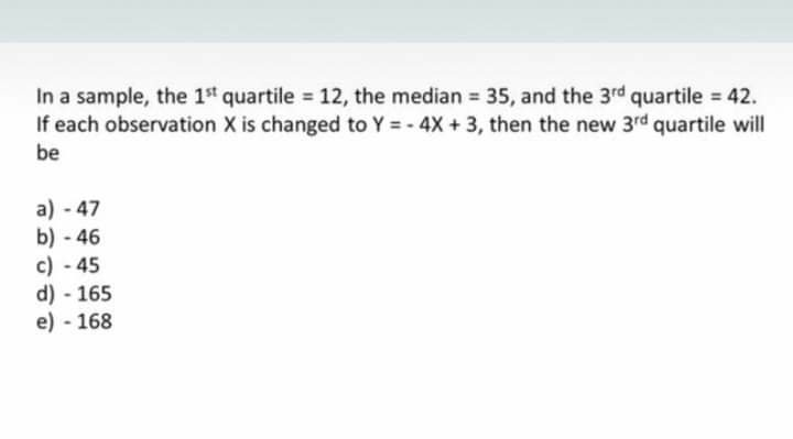 Solved In a sample, the 1st quartile = 12, the median = 35, | Chegg.com