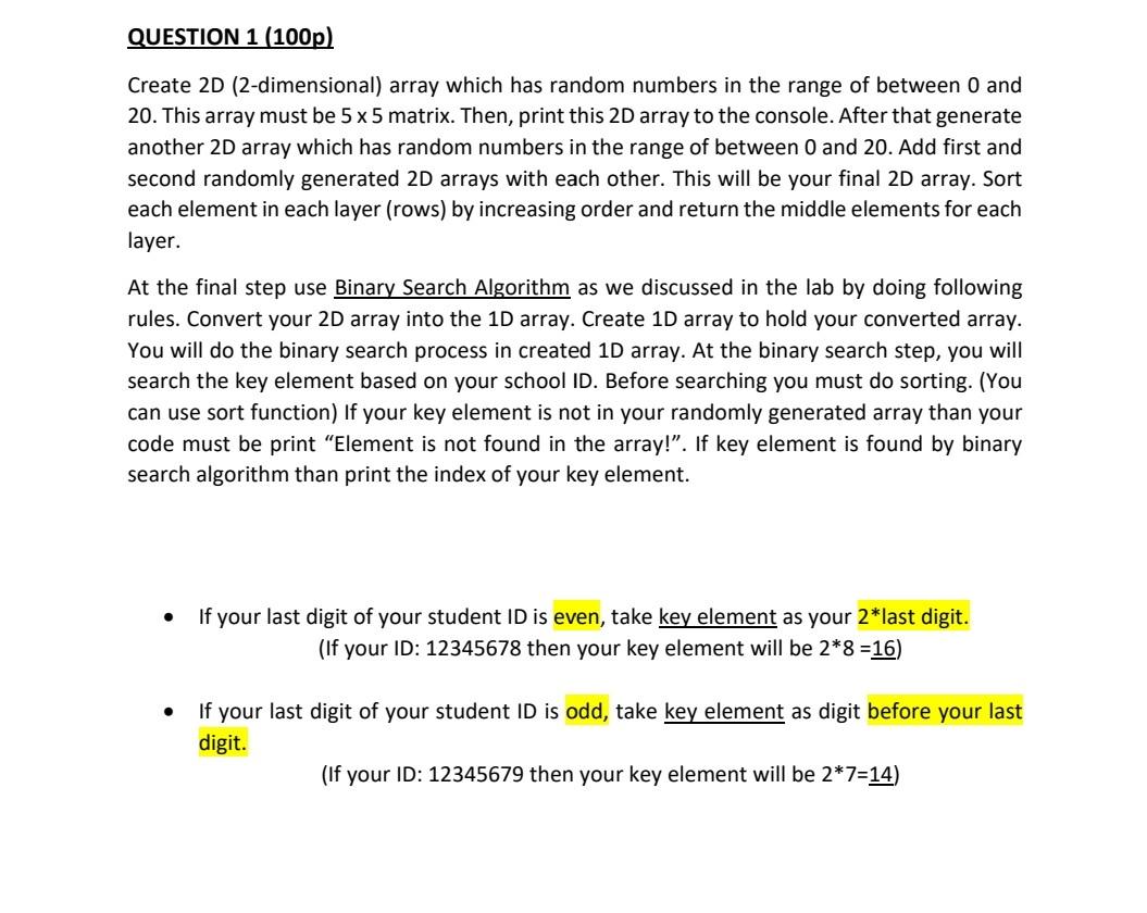 Solved Create 2D 2 Dimensional Array Which Has Random Chegg Com   Image 