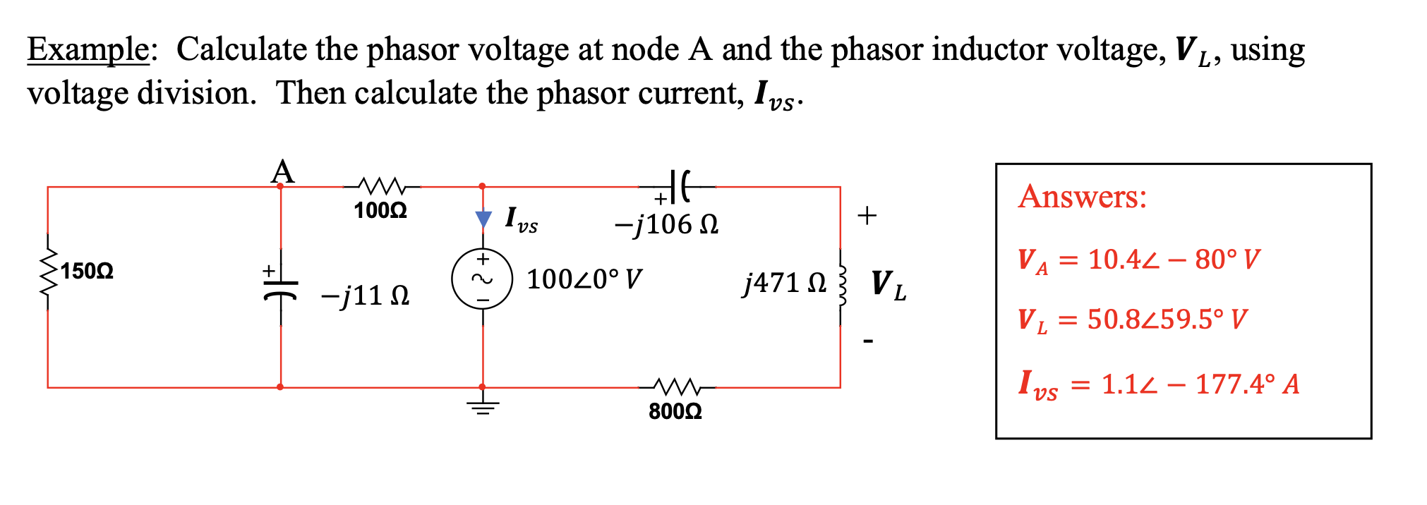 Solved Example: Calculate the phasor voltage at node A and | Chegg.com