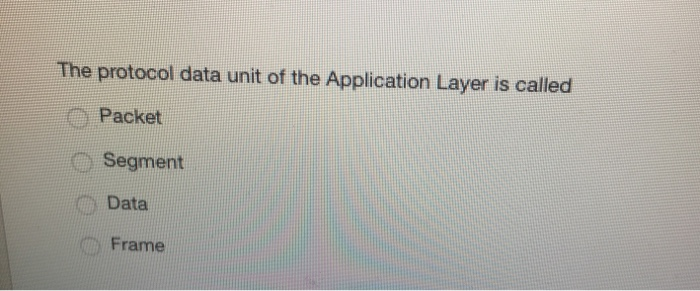 Solved The protocol data unit of the Application Layer is | Chegg.com