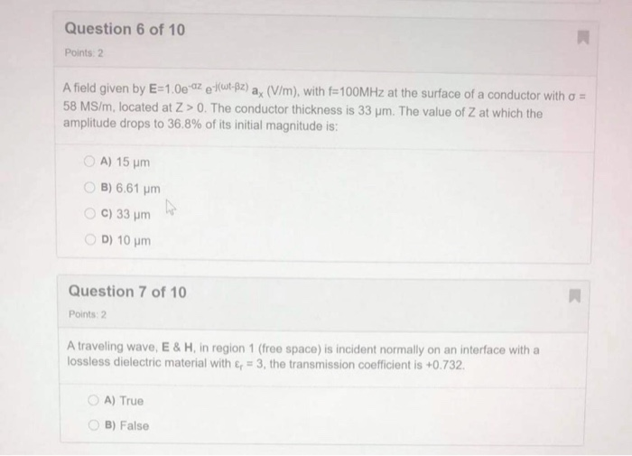 Solved Question 6 Of 10 Points 2 A Field Given By E 1 0e Chegg Com