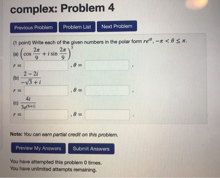 Solved complex: Problem 4 Previous Problem Problem List Next | Chegg.com
