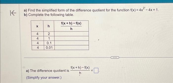 Solved a) Find the simplified form of the difference | Chegg.com