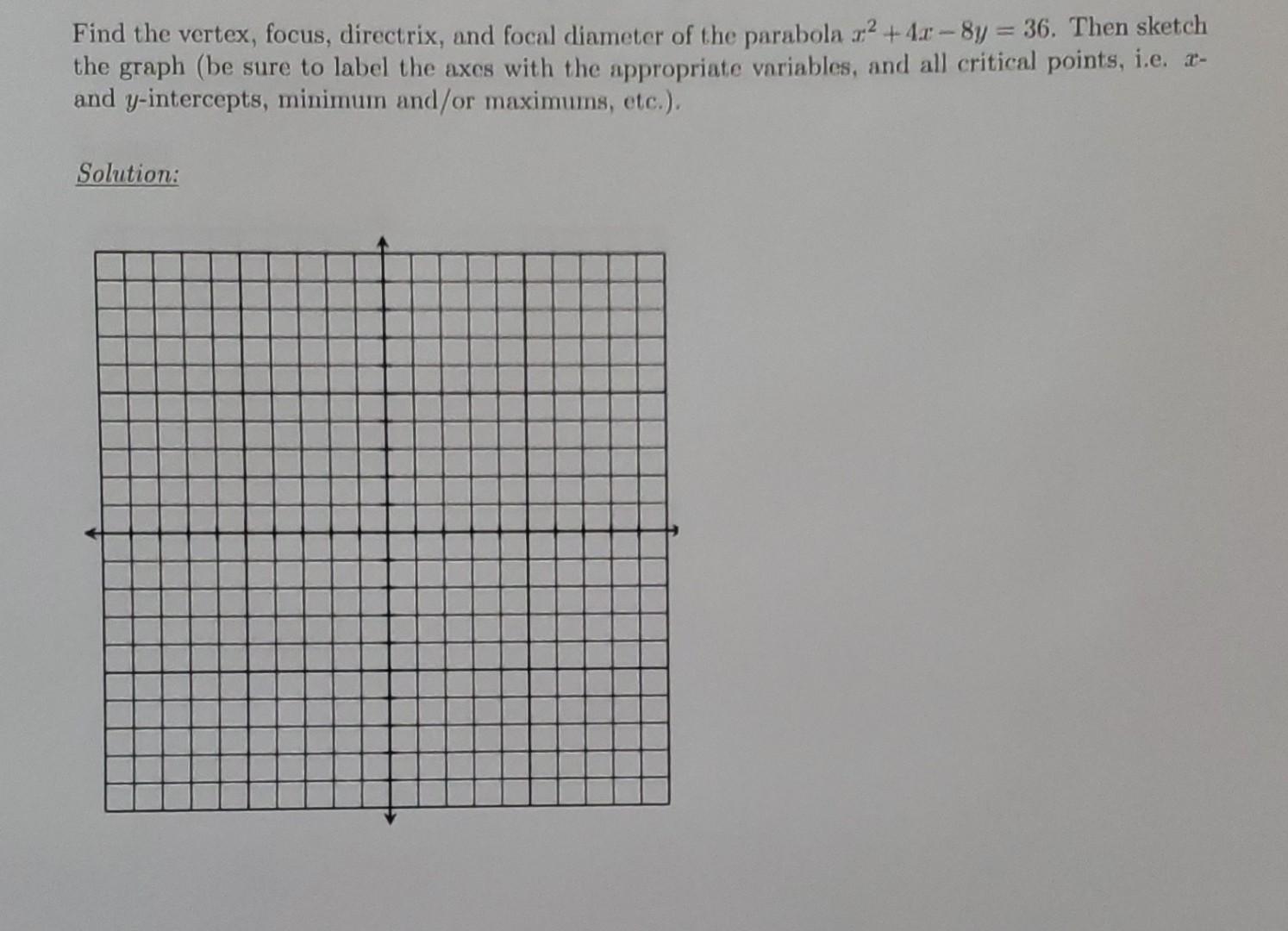 Solved Find the vertex, focus, directrix, and focal diameter | Chegg.com