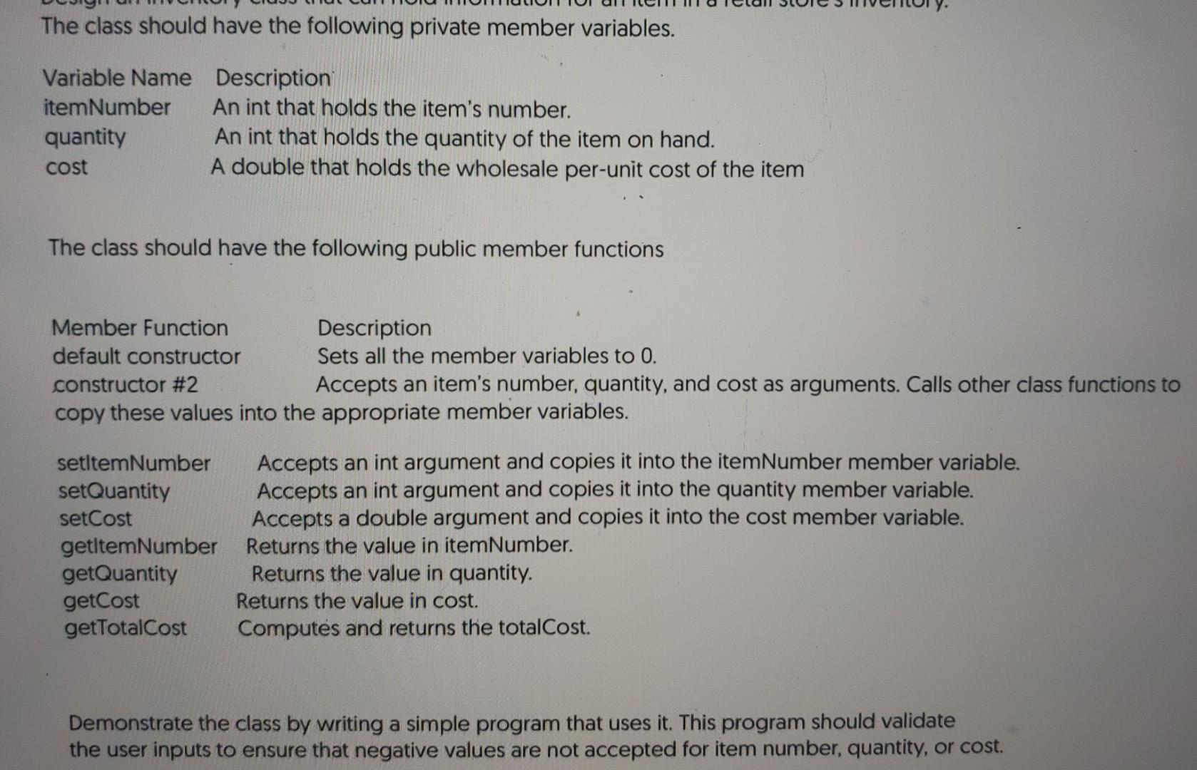 Solved The class should have the following private member | Chegg.com