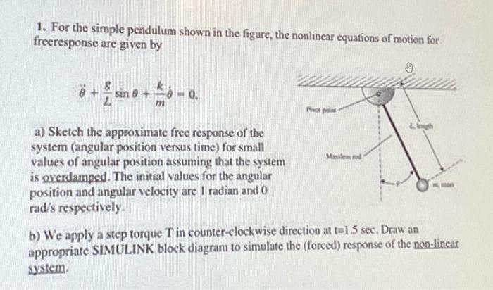 Solved 1. For The Simple Pendulum Shown In The Figure, The | Chegg.com