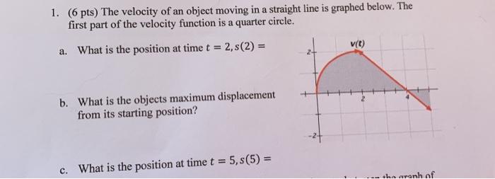 Solved 1. (6 pts) The velocity of an object moving in a | Chegg.com