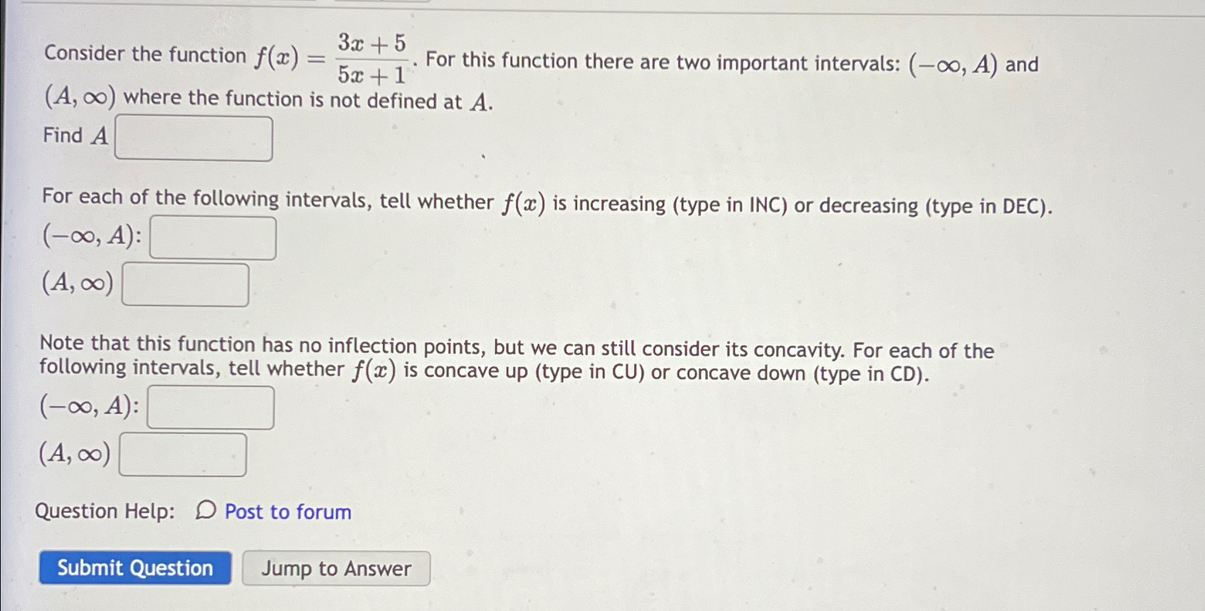 Solved Consider the function f(x)=3x+55x+1. ﻿For this | Chegg.com
