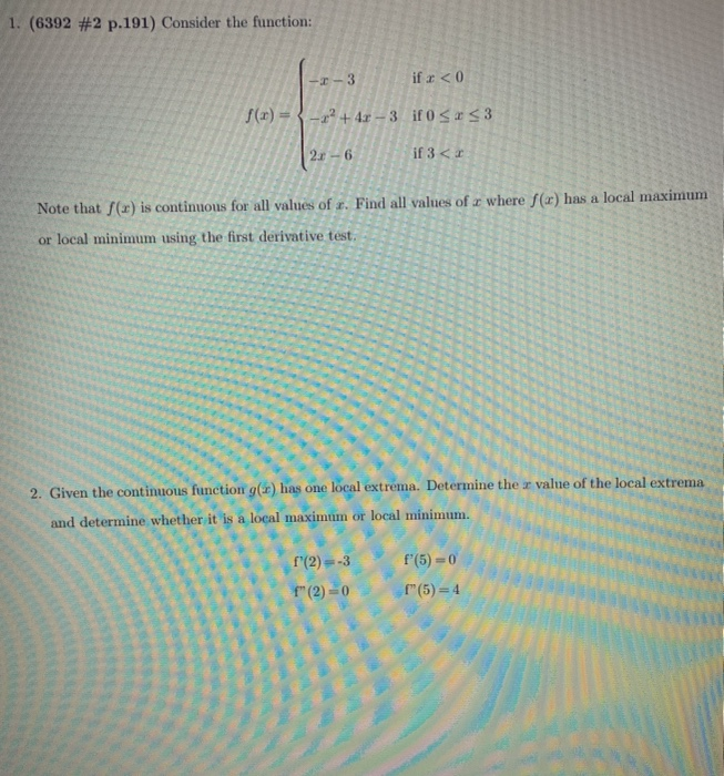 Solved 1. (6392 #2 p.191) Consider the function: - 3 if