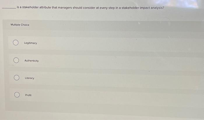 Solved Is A Stakeholder Attribute That Managers Should 