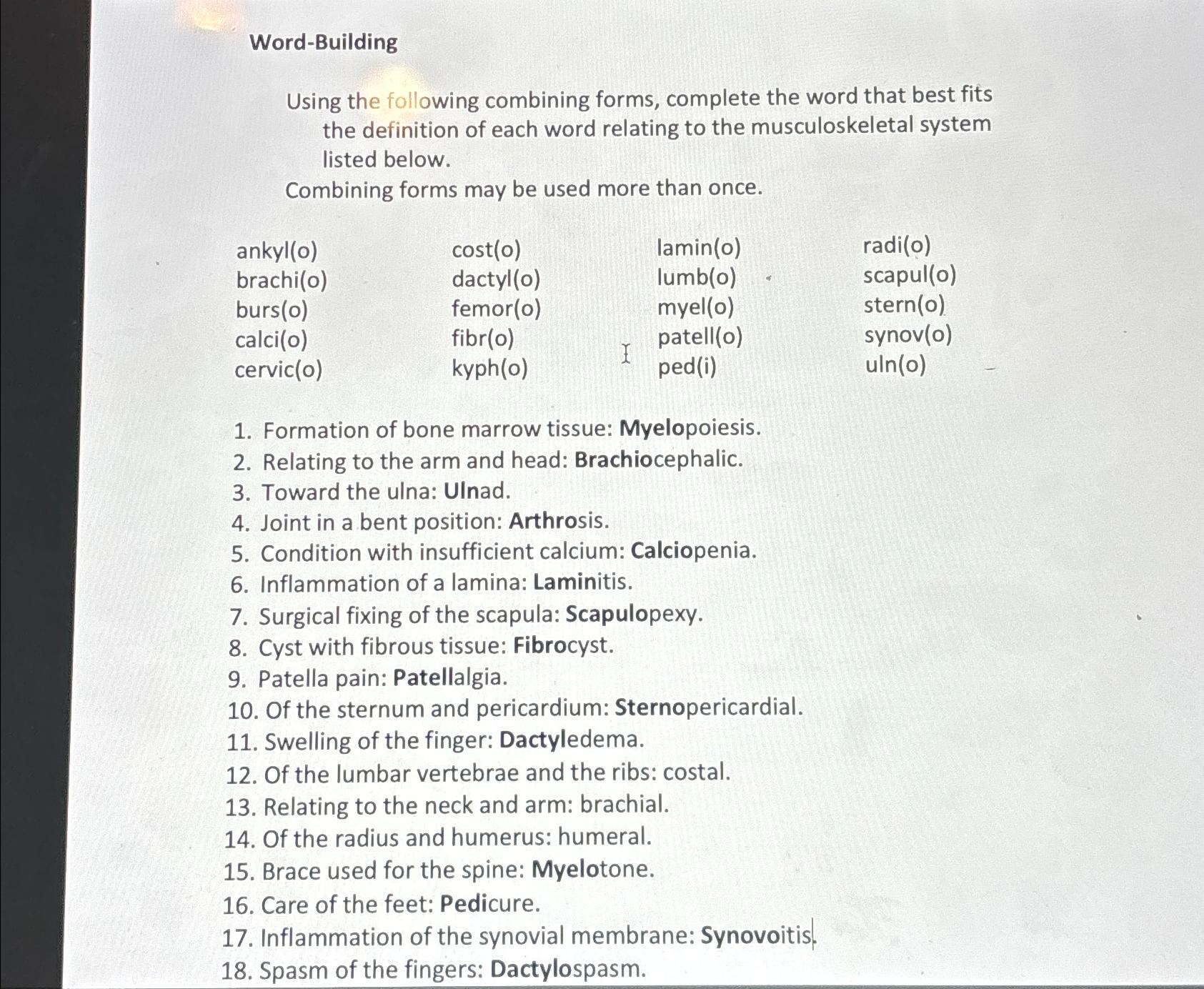 Solved Word-BuildingUsing the following combining forms, | Chegg.com