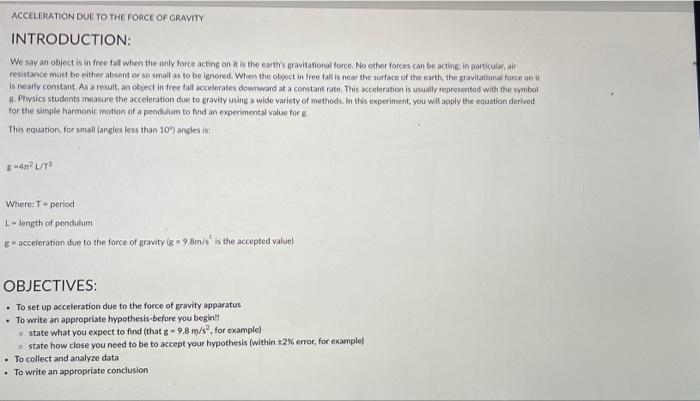 Solved this is a lab of acceleration of gravity i need help | Chegg.com