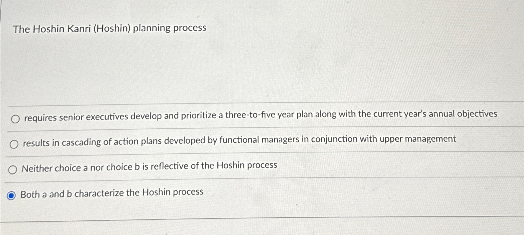 Solved The Hoshin Kanri (Hoshin) ﻿planning processrequires | Chegg.com