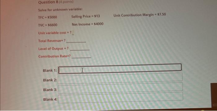 Solved Solve for unknown variable: TFC =s5000 TVC =$6600 | Chegg.com