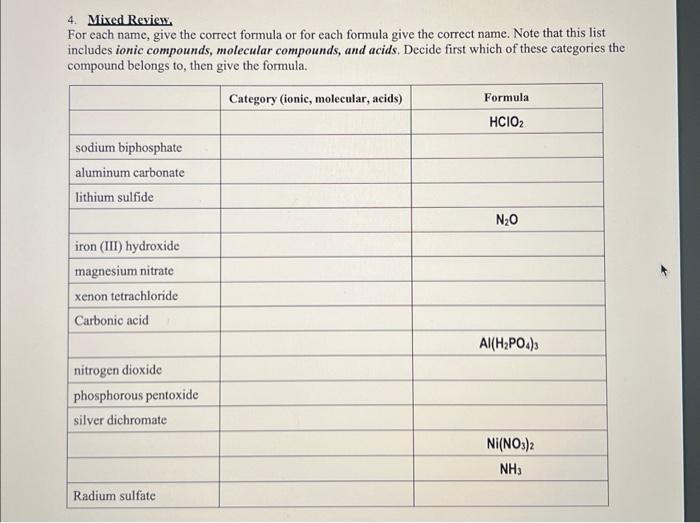 Solved 4. Mixed Review For each name, give the correct | Chegg.com