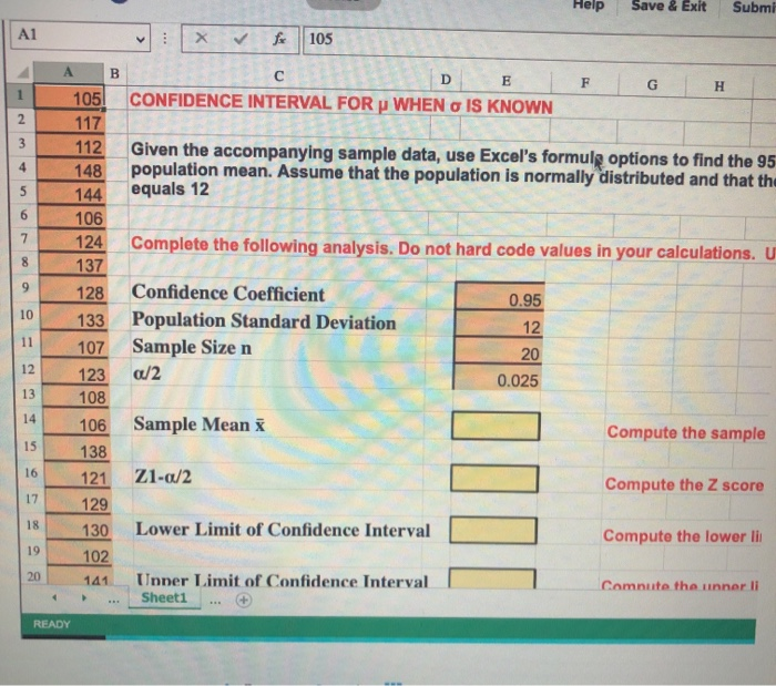 Solved Given the accompanying sample data, use Excel's | Chegg.com