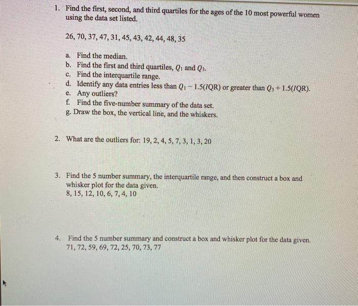 Solved 1. Find the first second, and third quartiles for the | Chegg.com