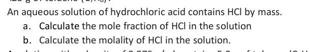 calculate the molarity of a 10 aqueous solution of hcl
