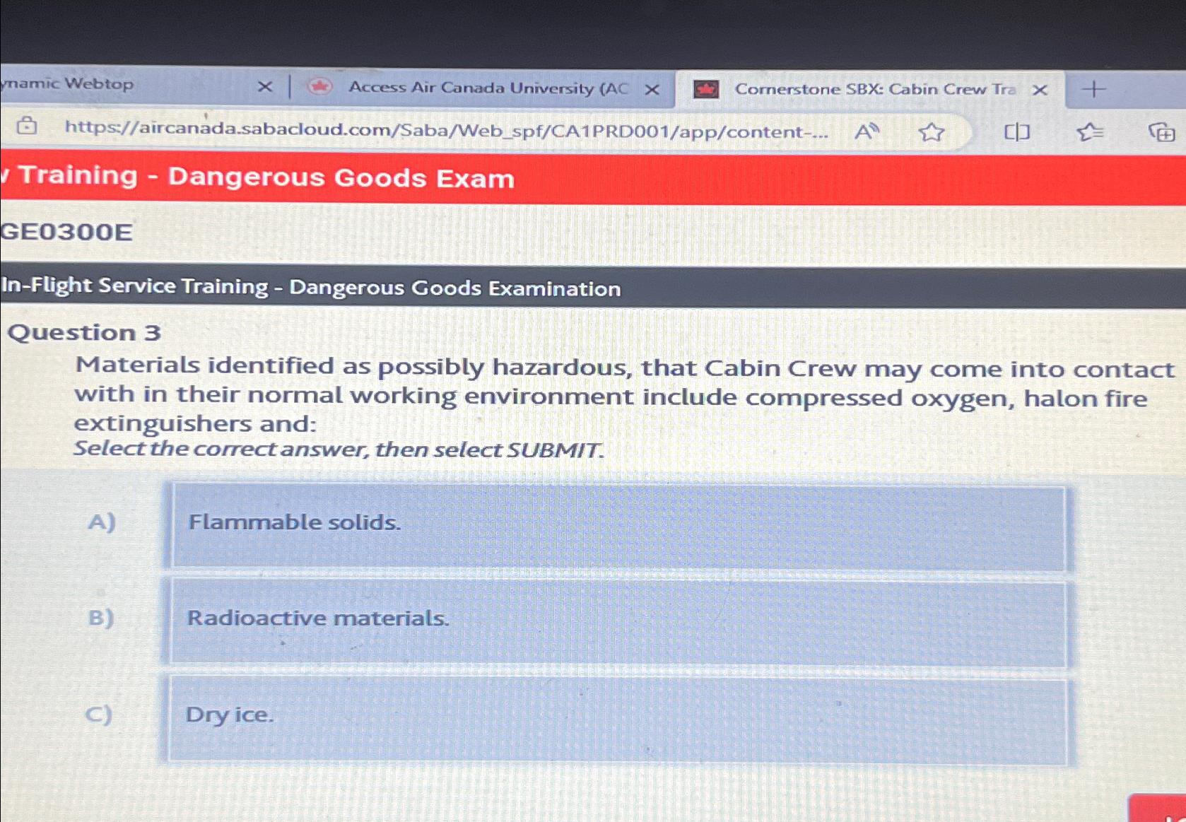 Solved Training ﻿Dangerous Goods ExamGE0300EInFlight