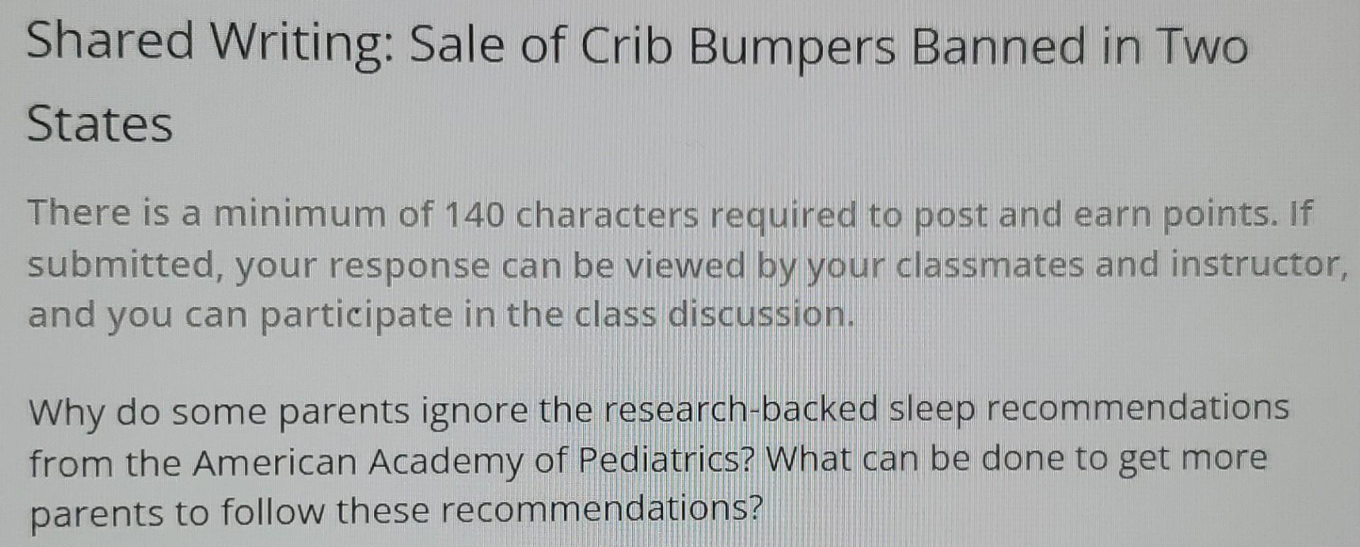 Solved Shared Writing Sale of Crib Bumpers Banned in Two