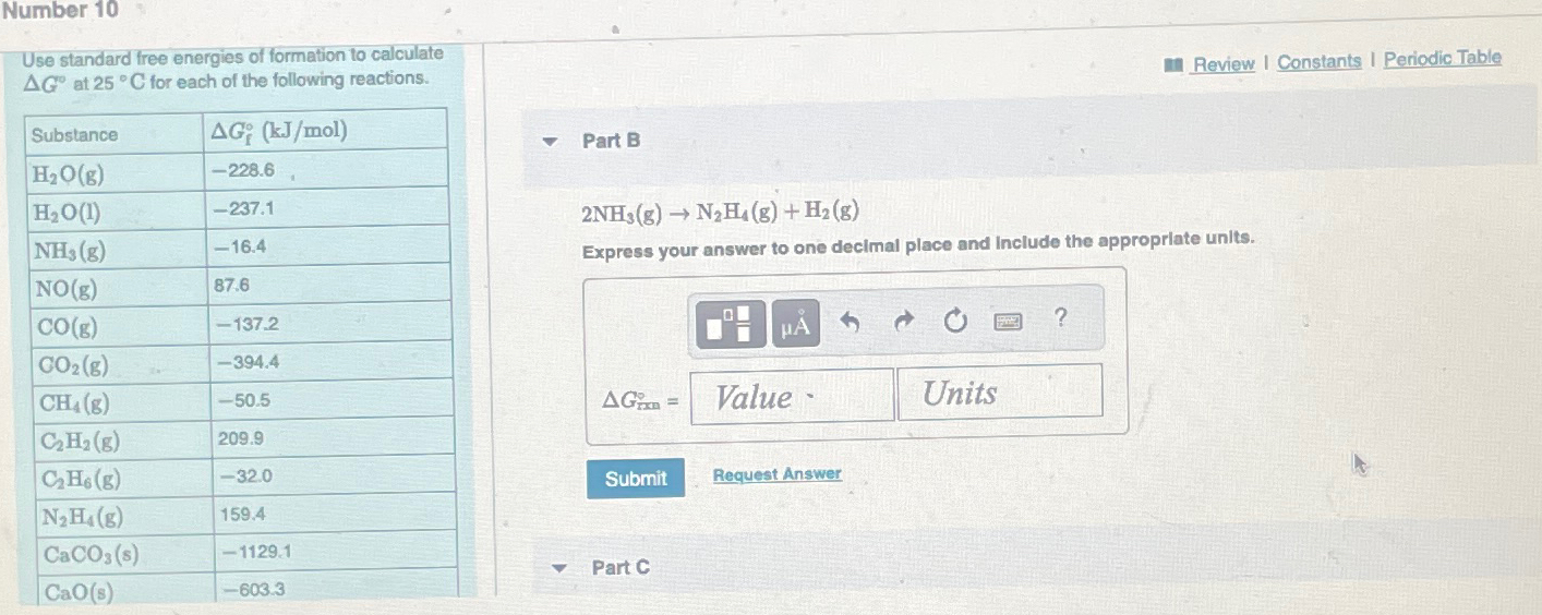 Solved Number 10Use standard free energies of formation to | Chegg.com