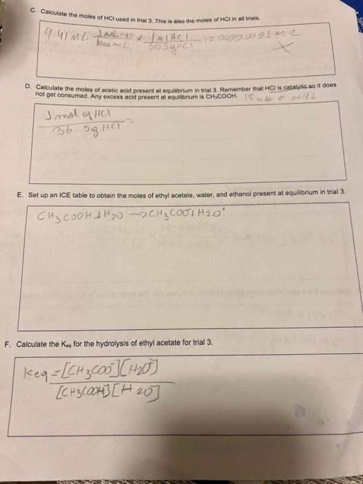 Part 1: Titration Data 3. Calculate the moles of | Chegg.com