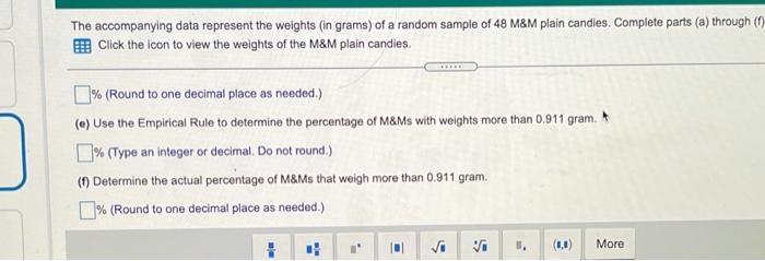 Answered: M&Ms Data Set 27 “M&M Weights” in…