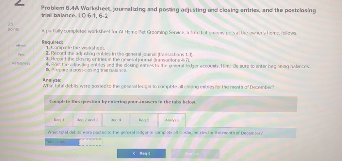 Problem 6 4a Worksheet Journalizing And Posting A Chegg Com