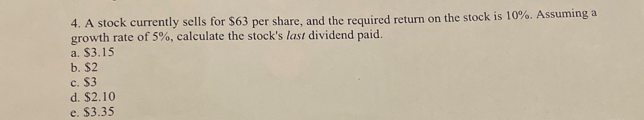 Solved A Stock Currently Sells For $63 ﻿per Share, And The | Chegg.com