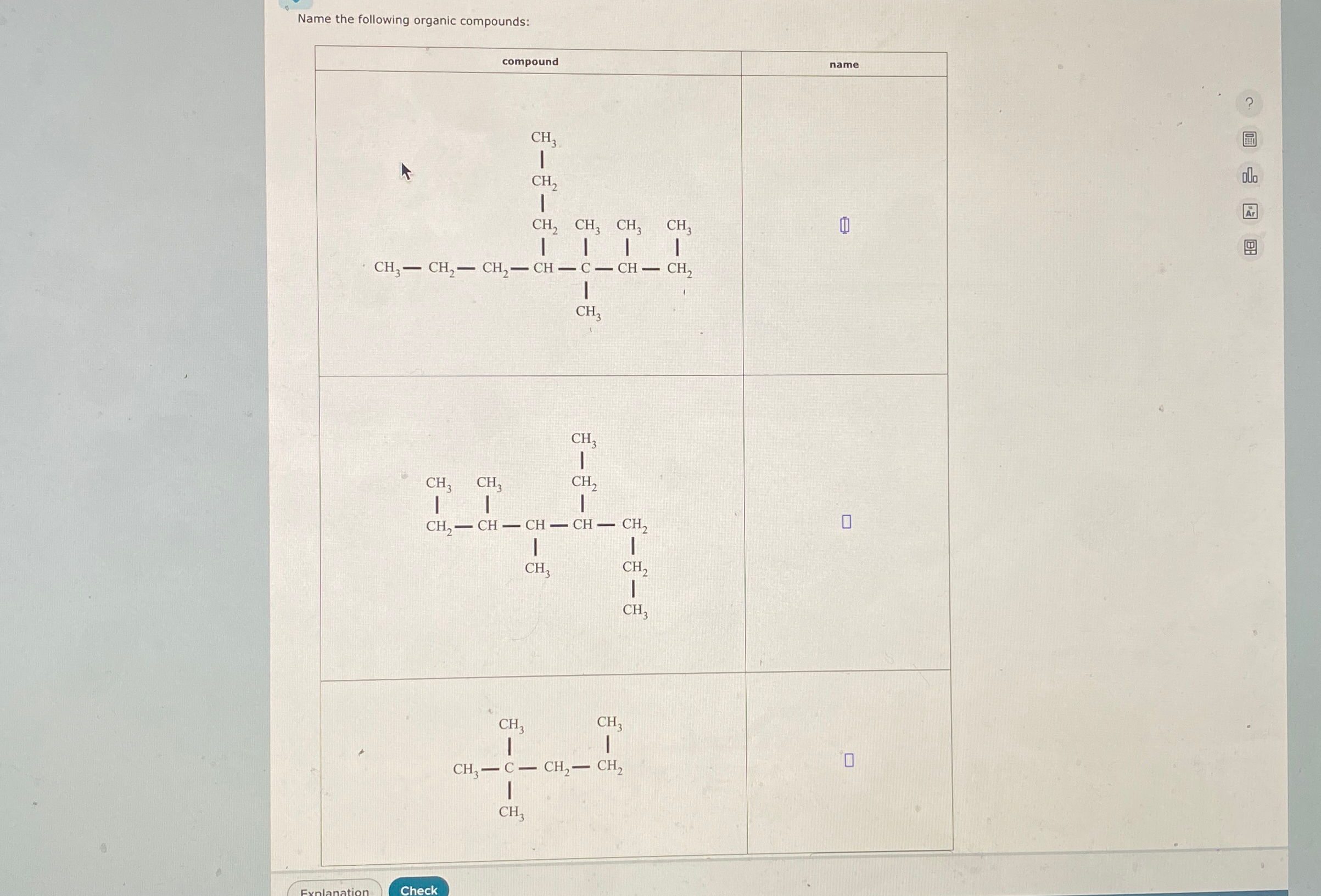 Solved Name the following organic compounds | Chegg.com