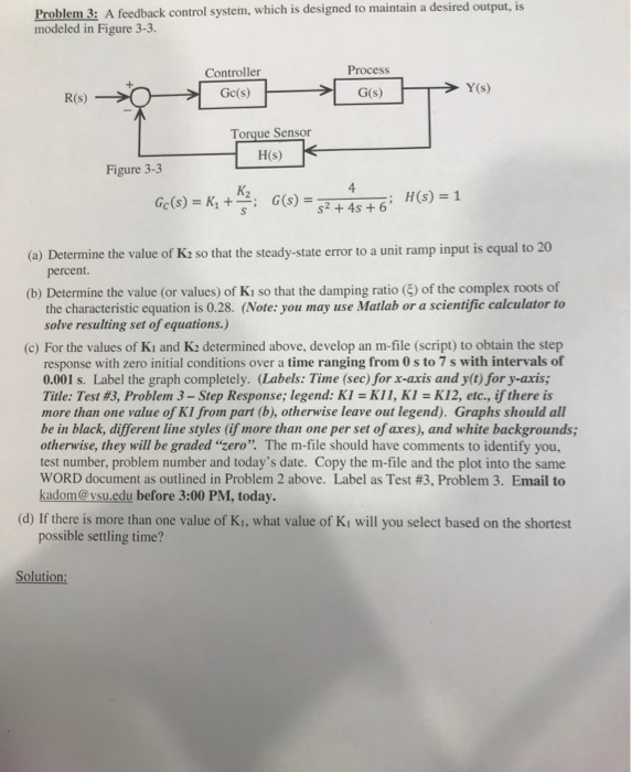 Solved Problem 3: A Feedback Control System, Which Is | Chegg.com