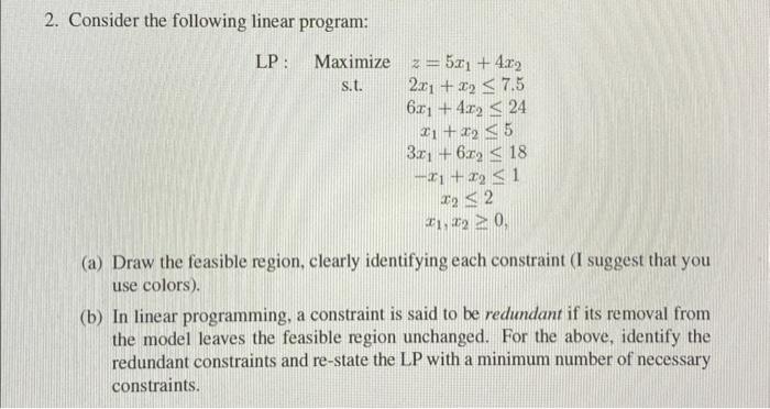 Solved 2 Consider The Following Linear Program Lp