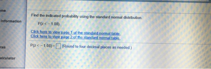 Solved me Information Find the indicated probability using | Chegg.com