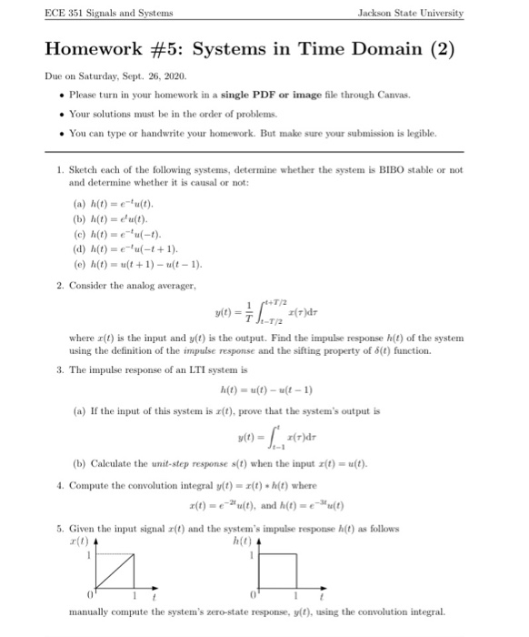 Solved ECE 351 Signals And Systems Jackson State University | Chegg.com