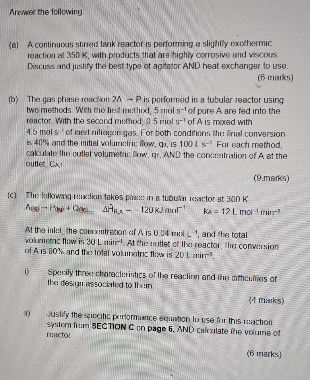 Solved Answer the following (a) A continuous stirred tank | Chegg.com