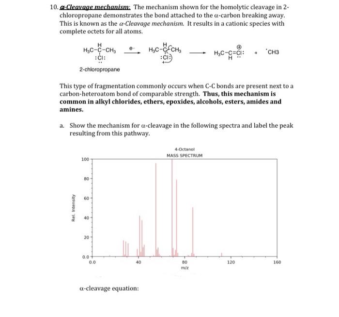 Solved 10. α-Cleavage mechanism: The mechanism shown for the | Chegg.com