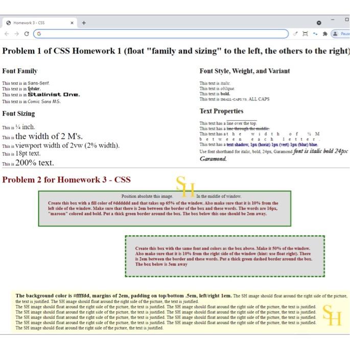 Solved Homework 3.CSS + G Problem 1 of CSS Homework 1 (float | Chegg.com